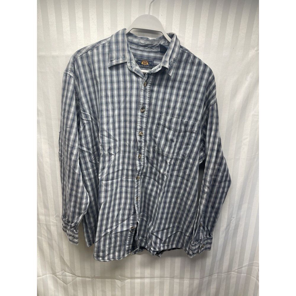 Route 66 Flannel Shirt Mens XL Extra Large Blue Button‎ Up Long Sleeve